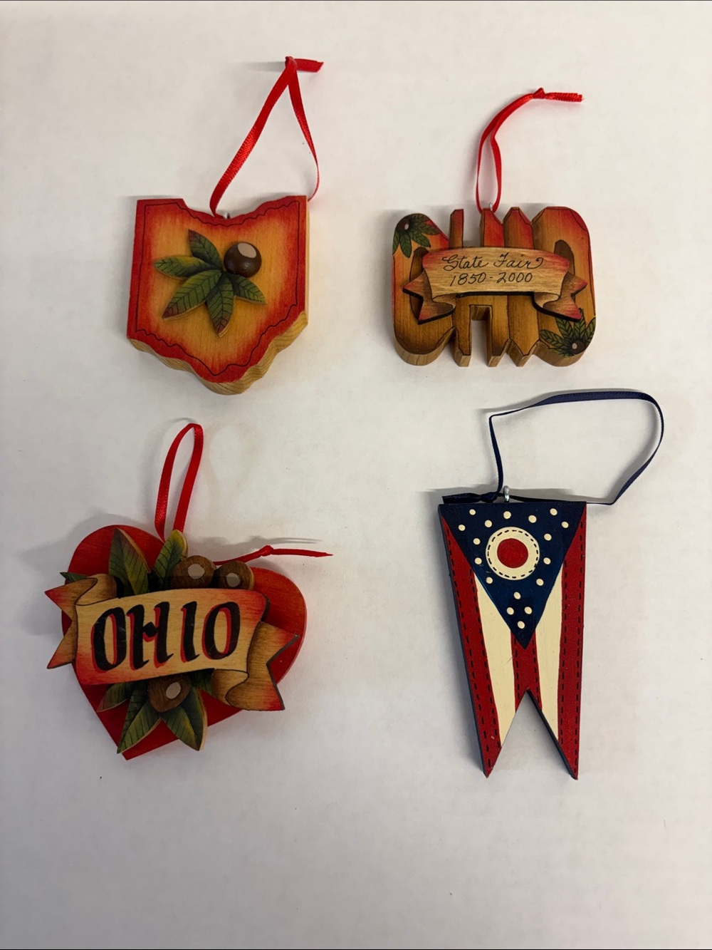 B.J. Messmer Ohio Holiday Wooden Ornaments lot of 4 -signed 1999-2000-2004-2004